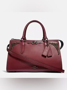 Coach Selena Gomez Limited Edition Bond Burgundy Jeweled Crystals Bag 39289